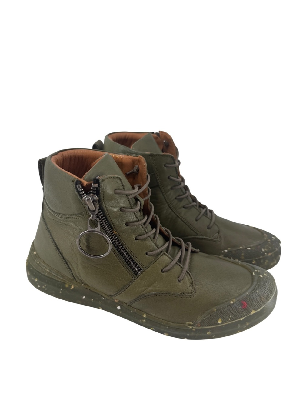 Sheridan Mia Olive Zip Lace Up Leather Rubber Sole Boots NEW Size 6/ 7.5 Combat